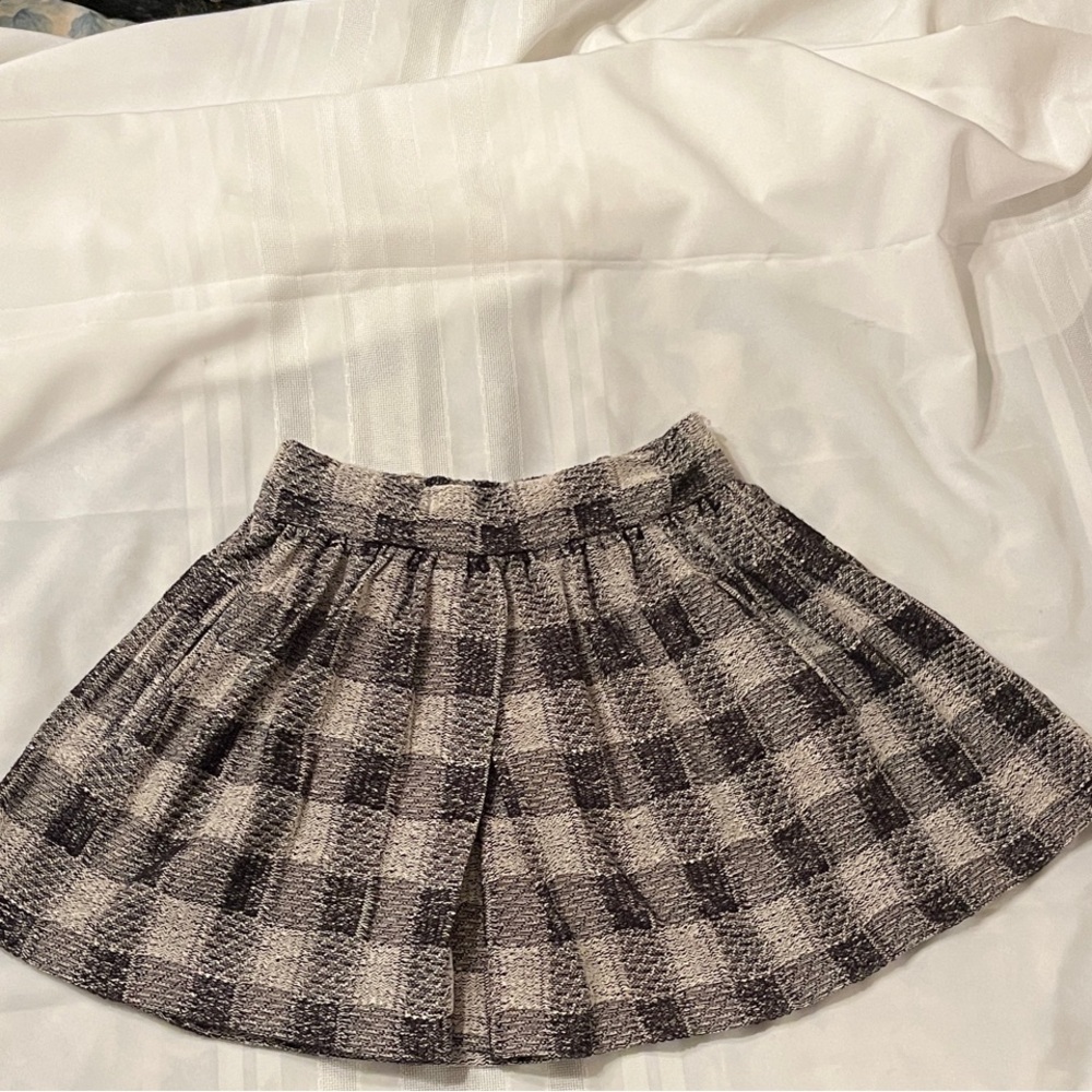 Free People Checkered Skater Skirt - Black and Cream